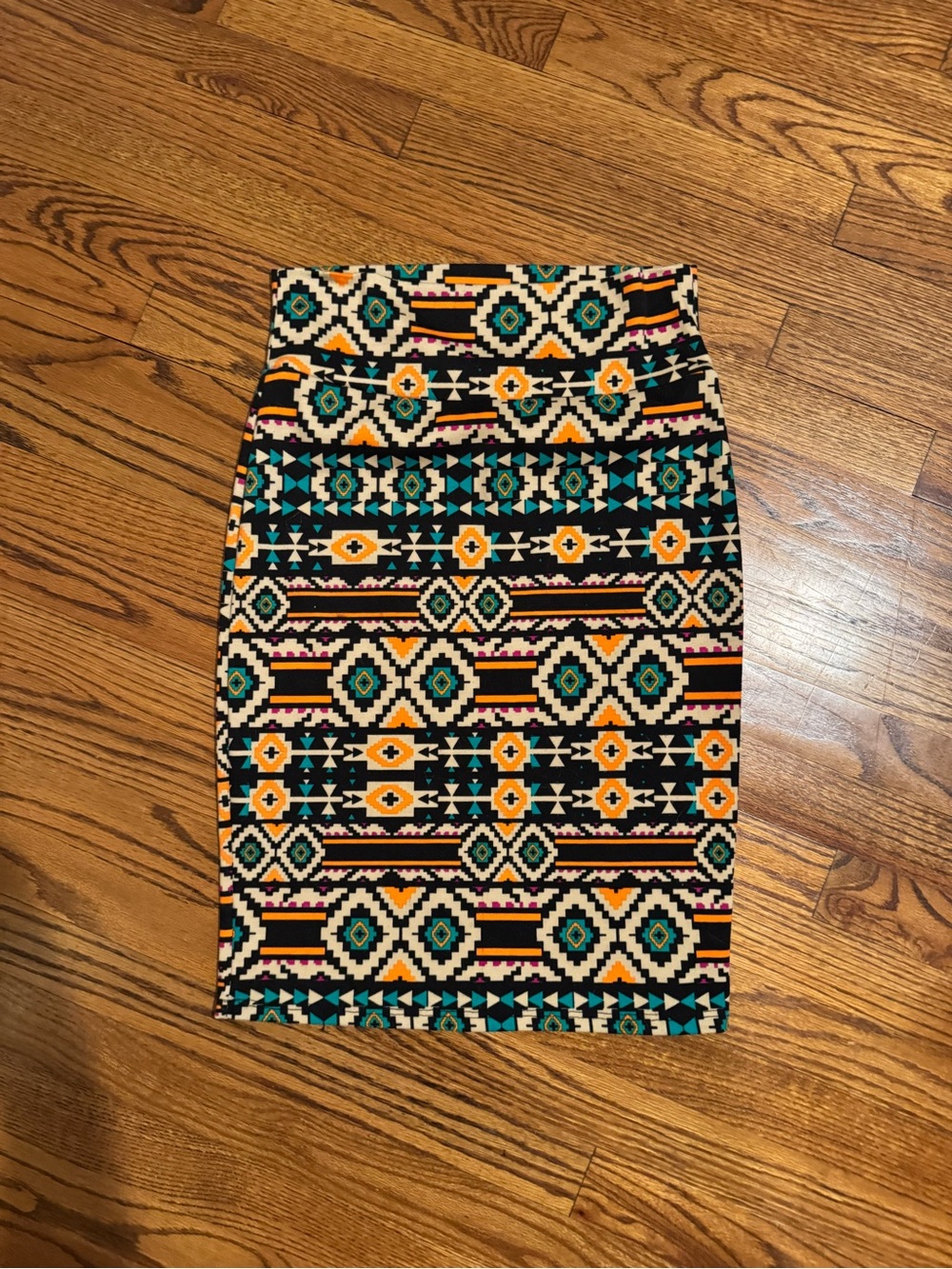 Krush Geometric Pencil Skirt in Black, Teal, Mustard & Cream